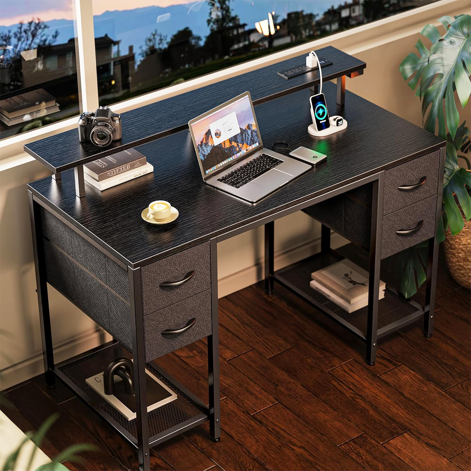 Huuger Computer Desk With 4 Drawers And Power Outlets