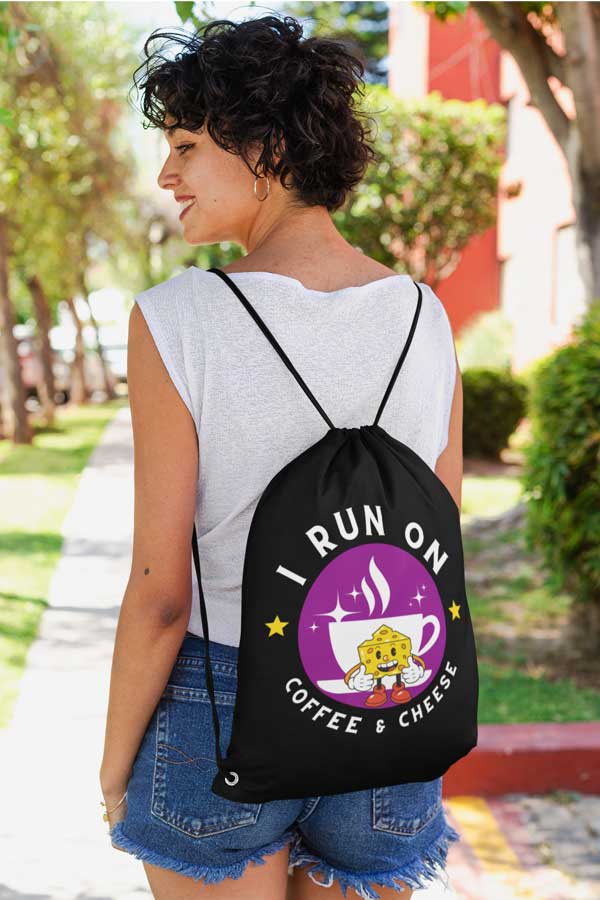 I Run On Coffee And Cheese Drawstring bag and more