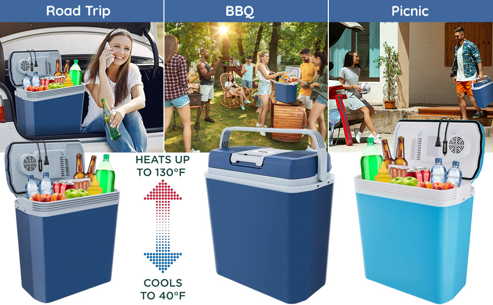 Ivation 24L Travel Electric Cooler And Warmer With 12V Car Adapter