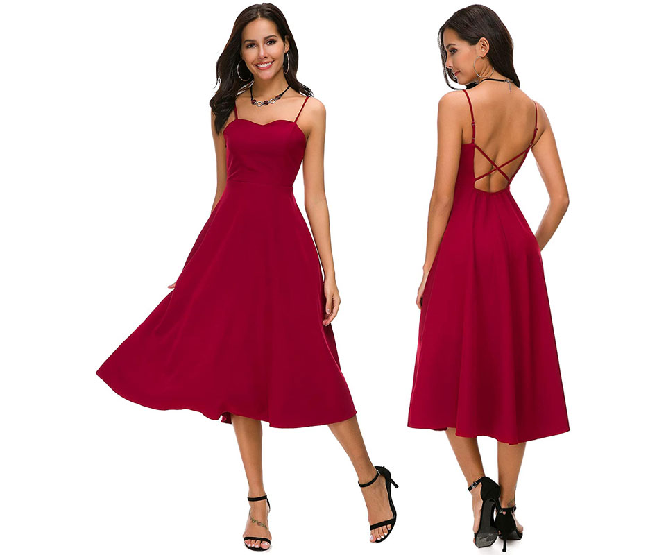 JMSHIHUA V-Neck Backless Spaghetti Strap Dress