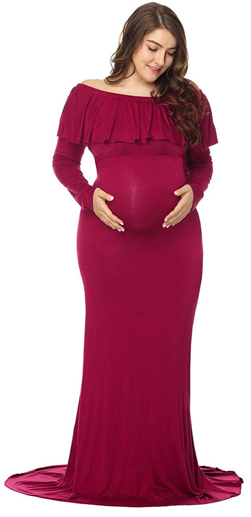 JustVH Maternity Off Shoulder Fitted Dress