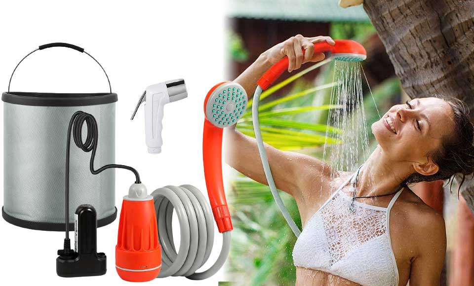 KEDSUM USB Rechargeable Camping Shower With Collapsible Bucket