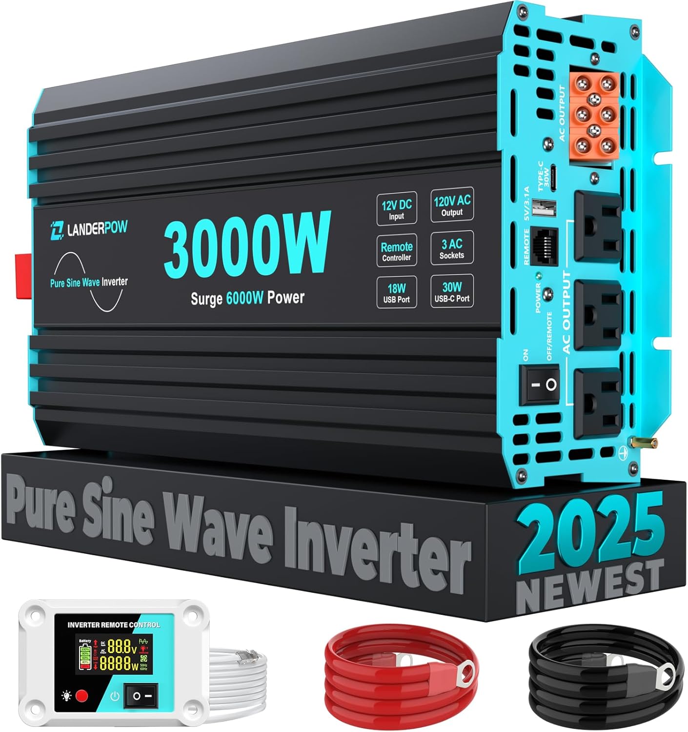 LANDERPOW 3000 Watt Pure Sine Wave Inverter For RV Truck Home