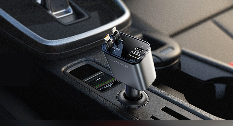 LISEN Retractable USB C Fast Car Charger