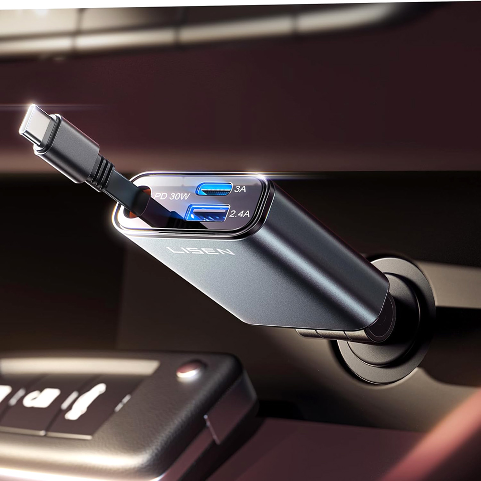 LISEN USB C Retractable Fast Car Charger