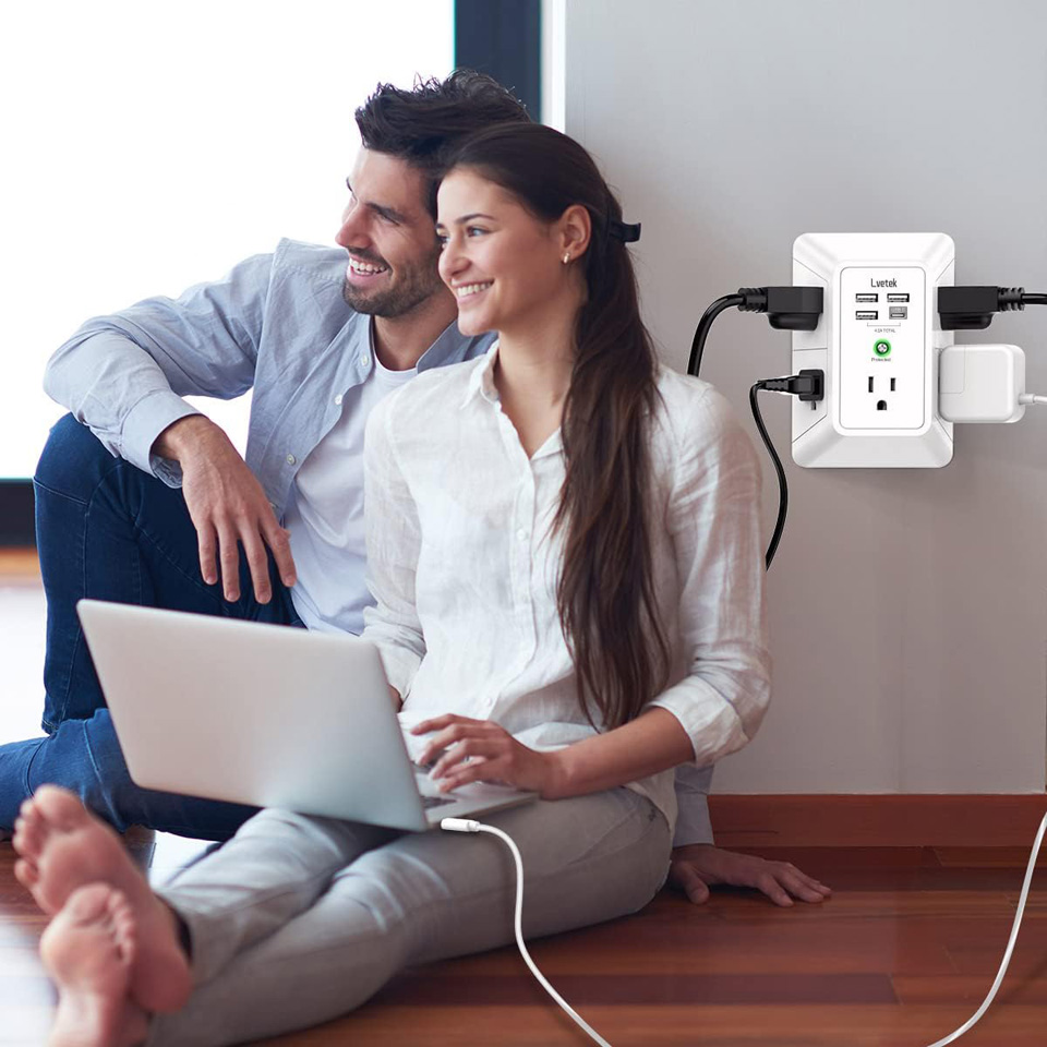 LVETEK USB Wall Charger Surge Protector With 4 USB Ports
