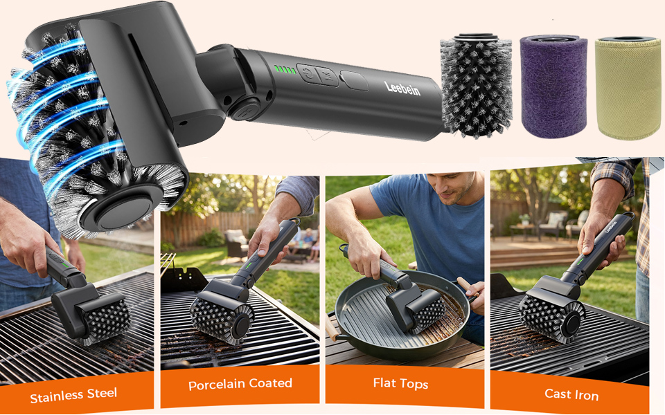 Leebein Electric Cordless BBQ Grill Cleaning Brush With Angle Adjust