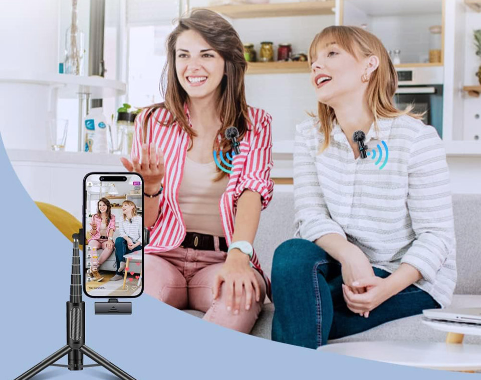 Leettus 2pcs Lavalier Wireless Microphone for iPhone iPad