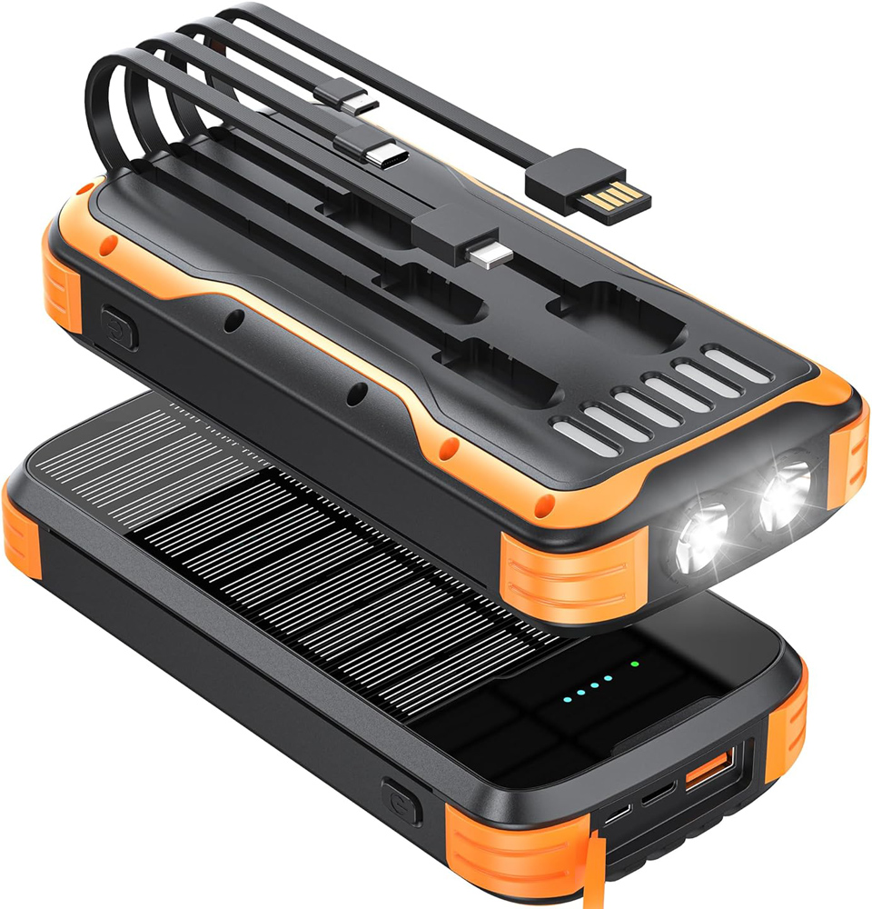 MINRISE Solar Power Bank Charger 4 Built-In Cables