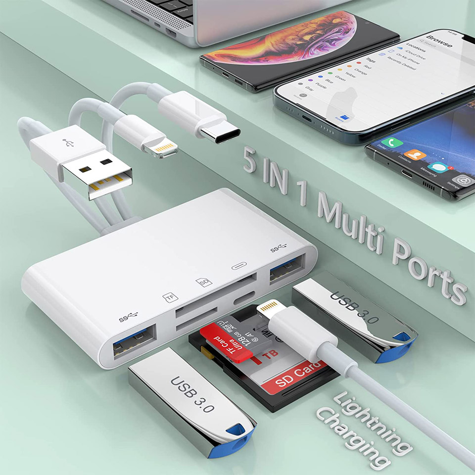 MTAKYA 5-in-1 Multi Port Type-C USB Card Reader