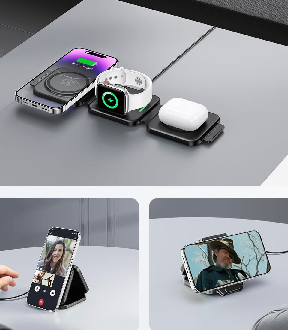 MURPISO 3-In-1 Foldable Travel Wireles Charging Station