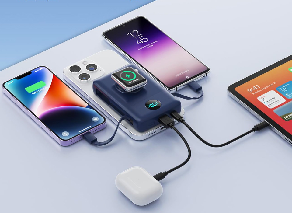 Magnetic Portable Charger For iPhone With Built-in Cables