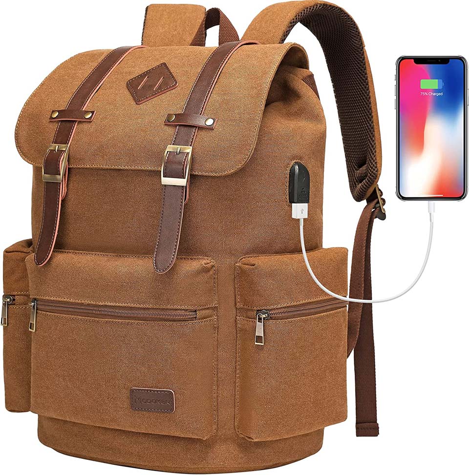 Modoker Canvas Vintage Backpack With USB Charging Port