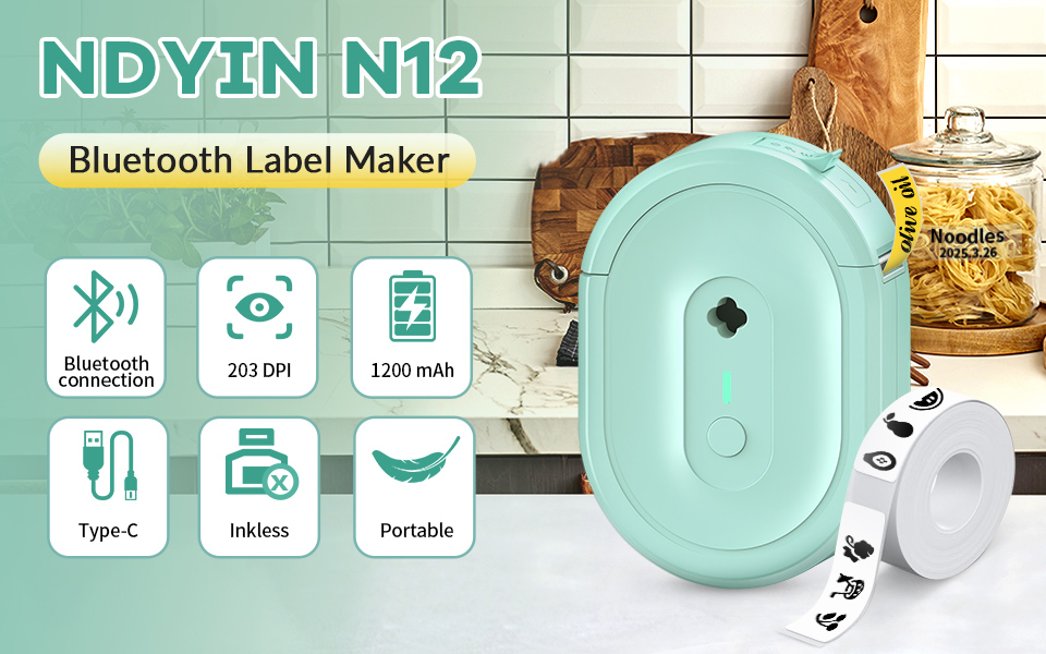 NDYIN Portable Bluetooth Label Printer With Tape