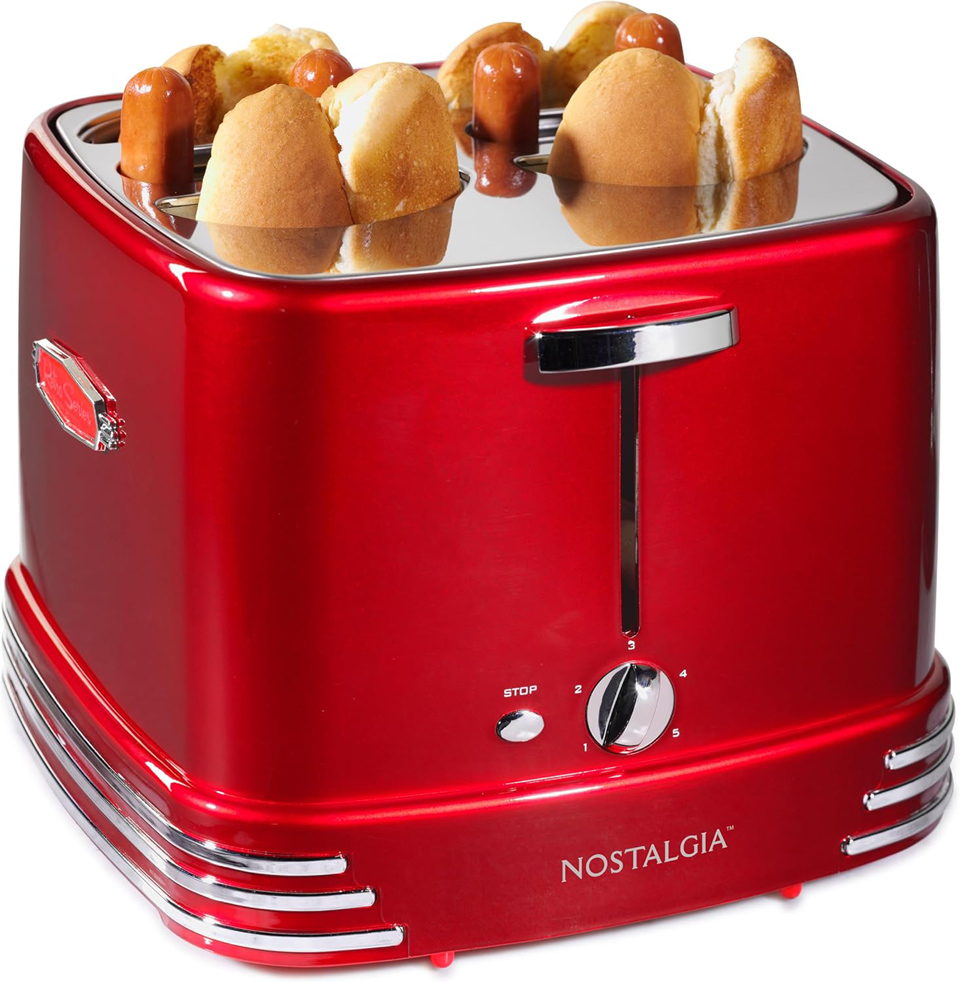 Nostalgia 4-Slot Hot Dog And Bun Toaster With Mini Tongs