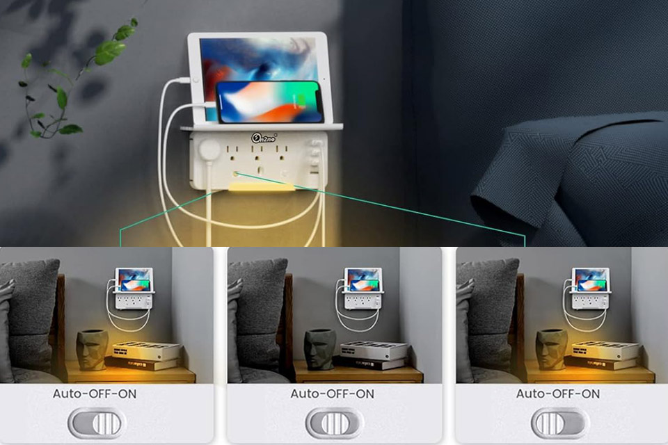 ON2NO Surge Protector Charging Shelf With AC And USB Ports