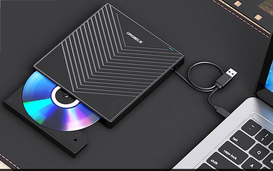 ORIGBELIE Ultra Slim USB External CD DVD Drive Burner
