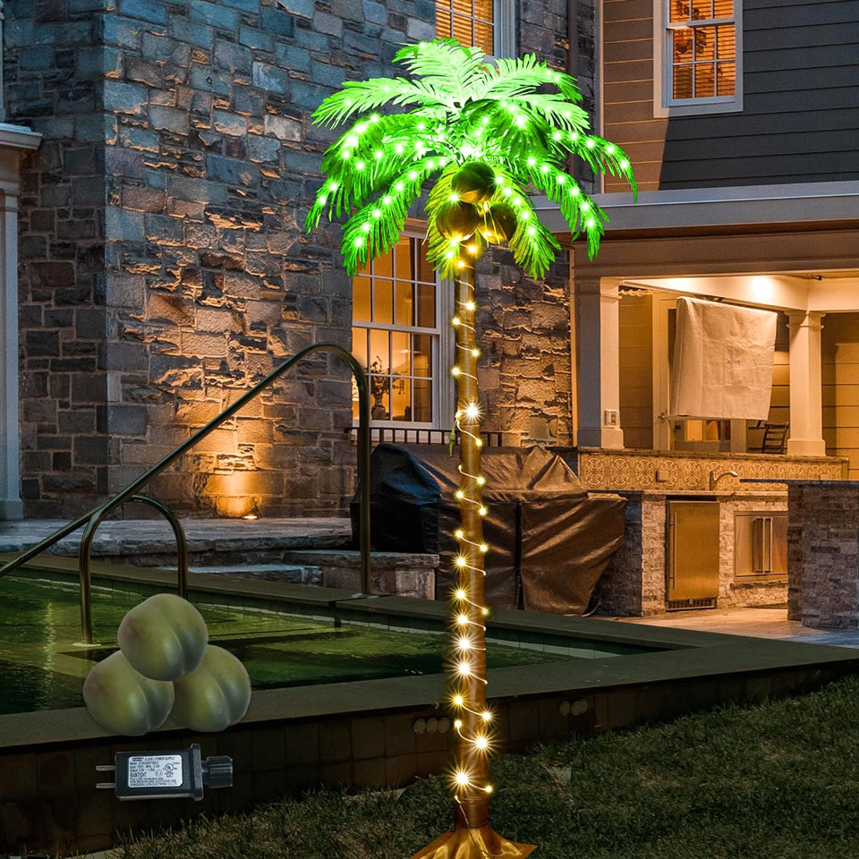 Obrecis 6FT LED Outdoor Light Up Tropical Palm Trees