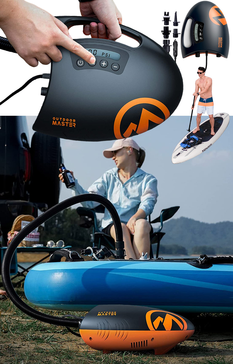 OutdoorMaster High Pressure SUP Air Pump For Inflatable Paddle Boards And Boats