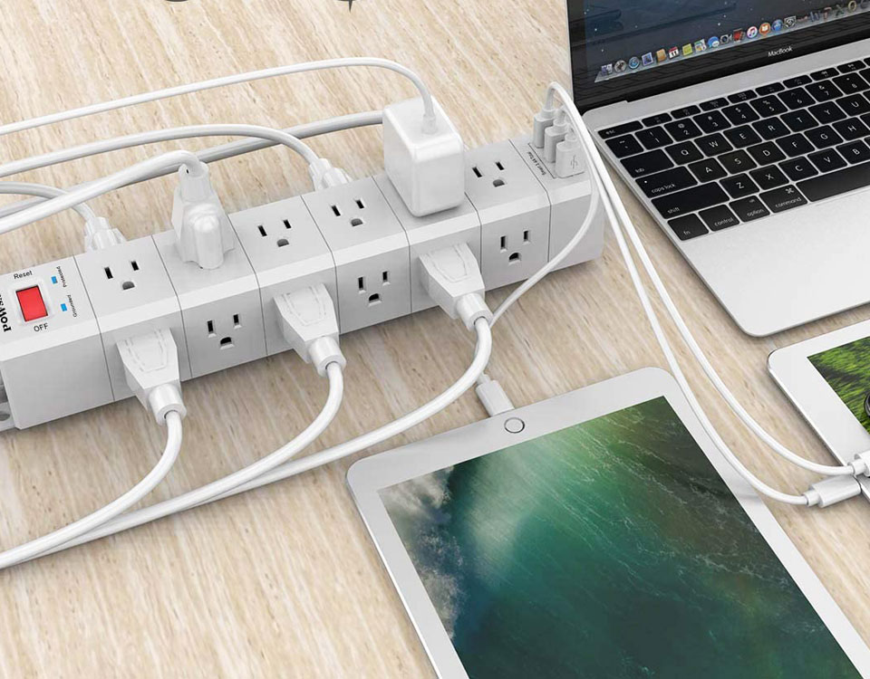 POWSAF Surge Protector With 18 Outlets And 3 USB Ports
