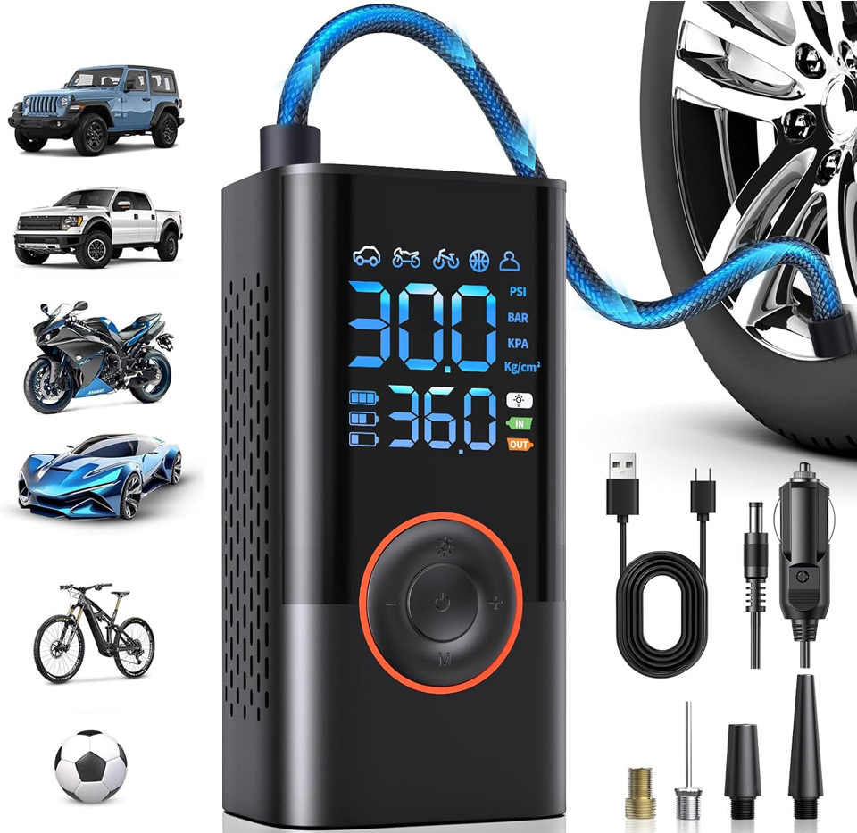 QYQBOON Portable Tire Inflator With Digital Pressure Gauge 