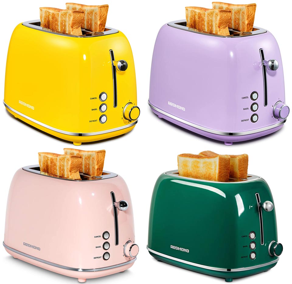 REDMOND 2 Slice Retro Stainless Steel Toaster 