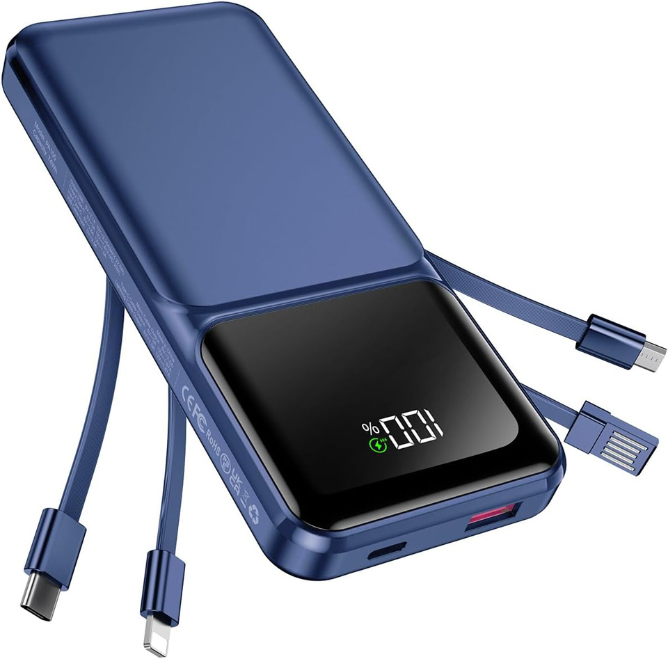 RONEGN Portable Charger With Built-in Cable 