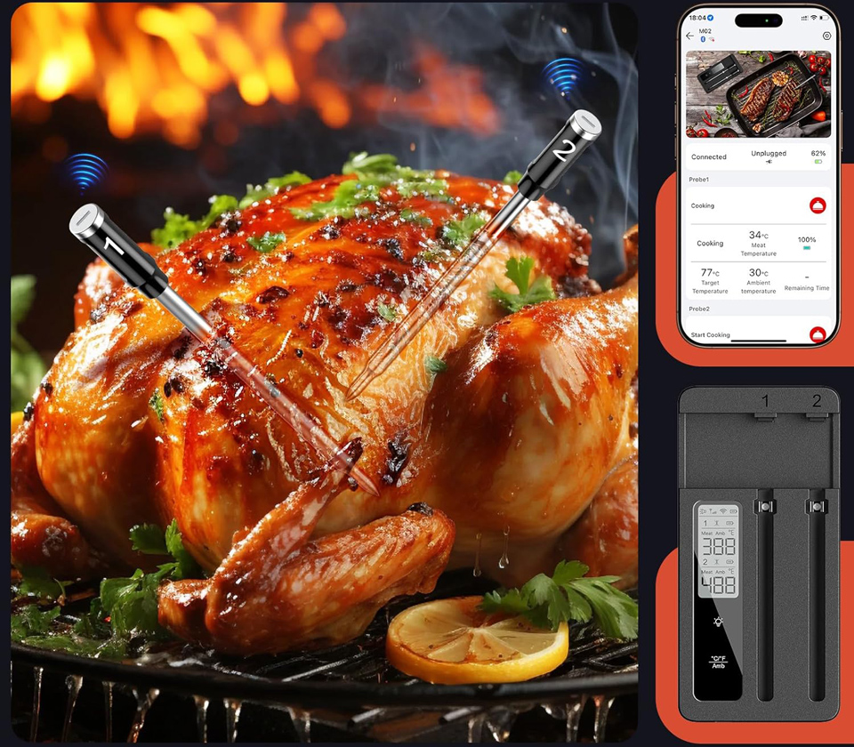 ROUUO Smart Wireless Meat Thermometer With Dual Probes