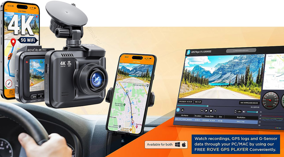 ROVE R2-4K PRO Dash Cam With Built-In GPS And 5G WiFi