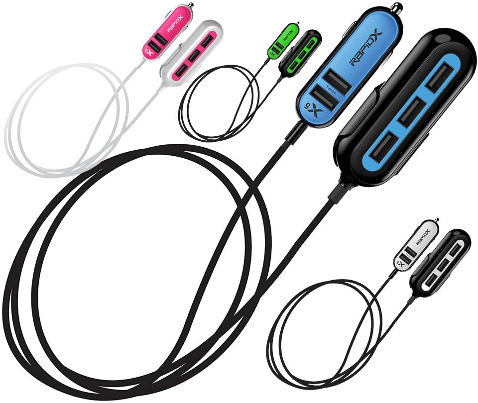 RapidX X5 Car Charger With 5 USB Ports for iPhone and Android