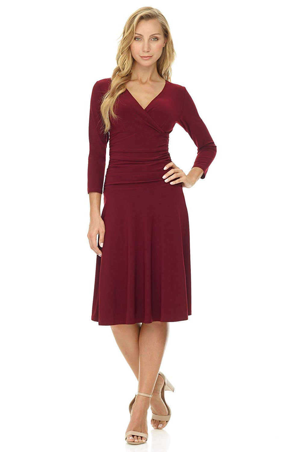 Rekucci 3/4 Sleeve Fit-and-Flare Crossover Dress