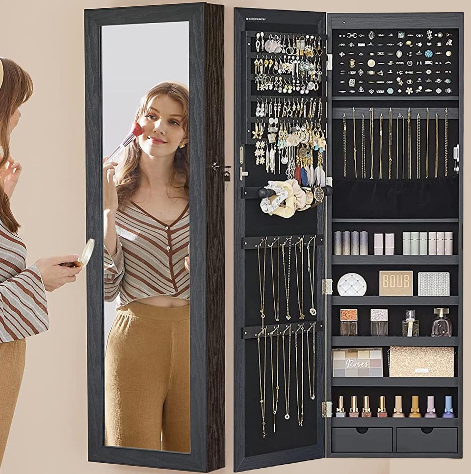 SONGMICS Wall/Door Mounted Jewelry Armoire Organizer With Mirror
