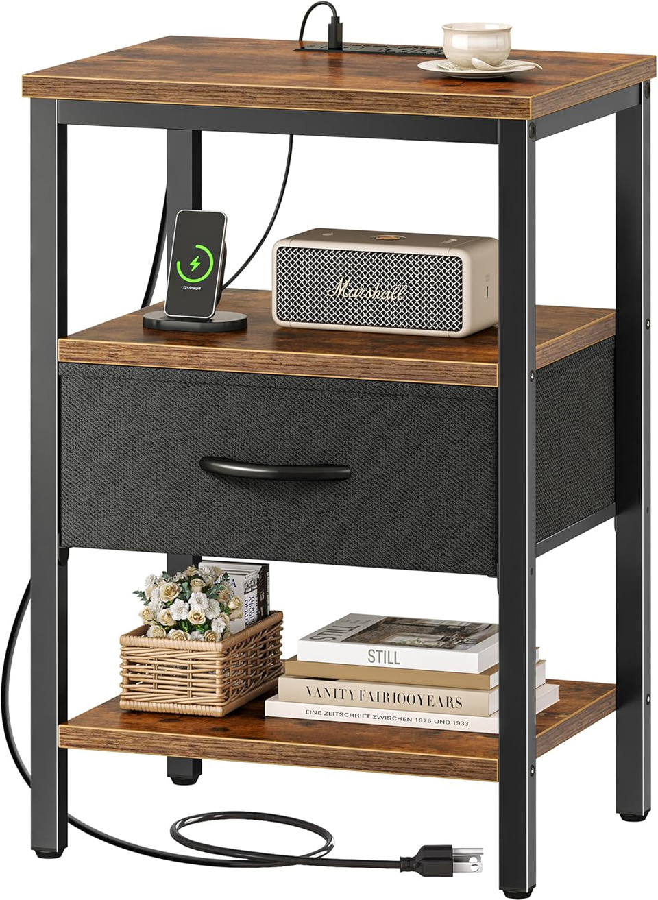 SUPERJARE Nightstand With Charging Station