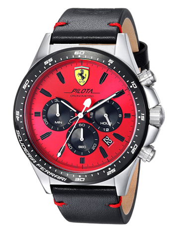 Scuderia Ferrari Pilota Quartz Stainless Steel and Leather Watch