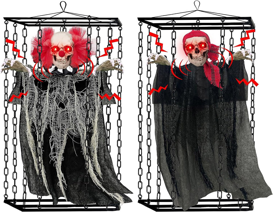 Sound Activated Halloween Animatronic Clown Skeleton And Pirate Ghost