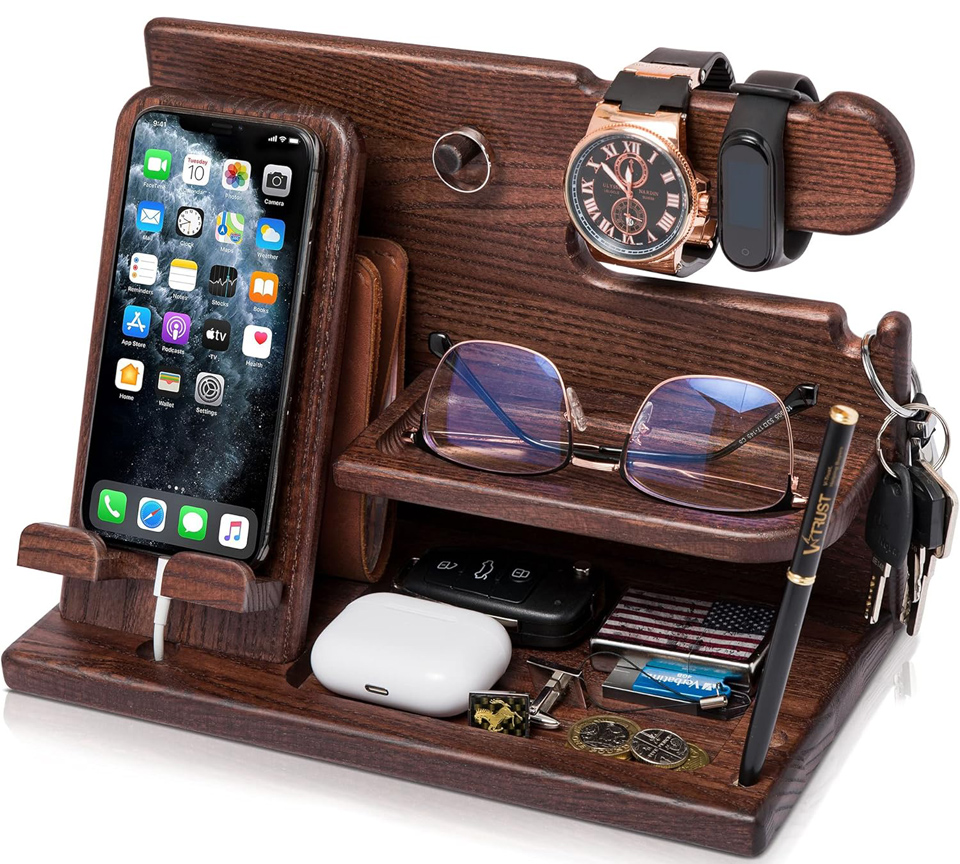 TESLYAR Wood Phone Docking Station And Organizer
