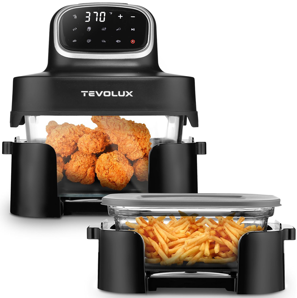 TEVOLUX 4-in-1 Portable Glass Air Fryer With Serving Container