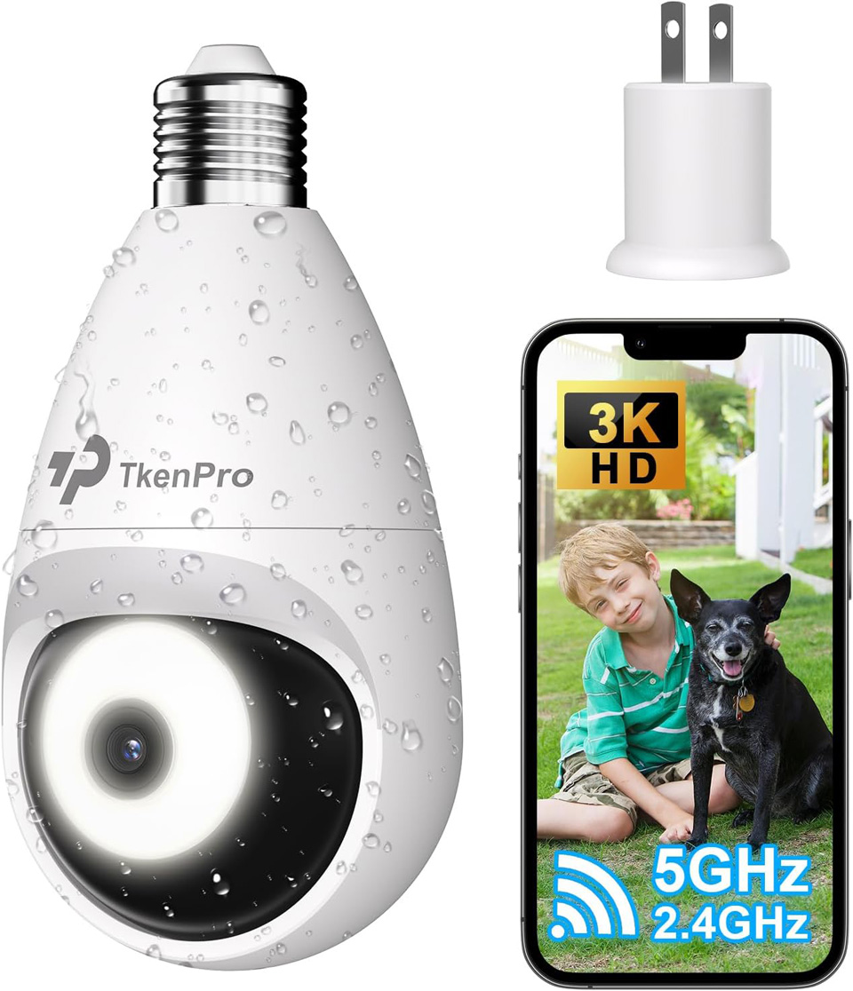 TKENPRO 3K Wireless Outdoor Light Bulb Security Camera