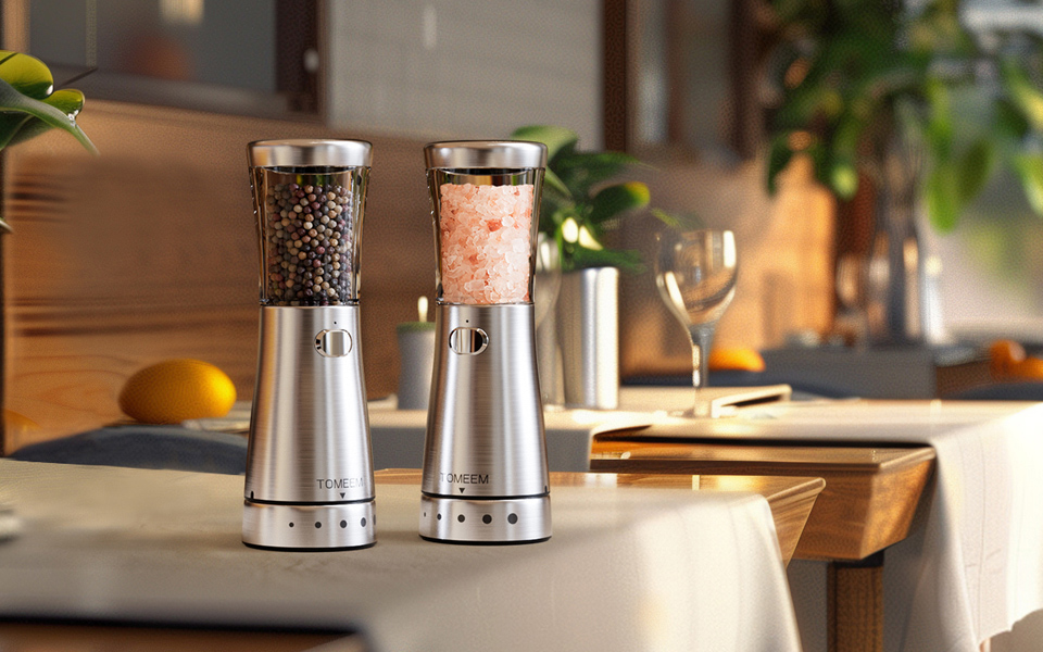 TOMEEM Electric Salt And Pepper Grinder Set With Storage Base