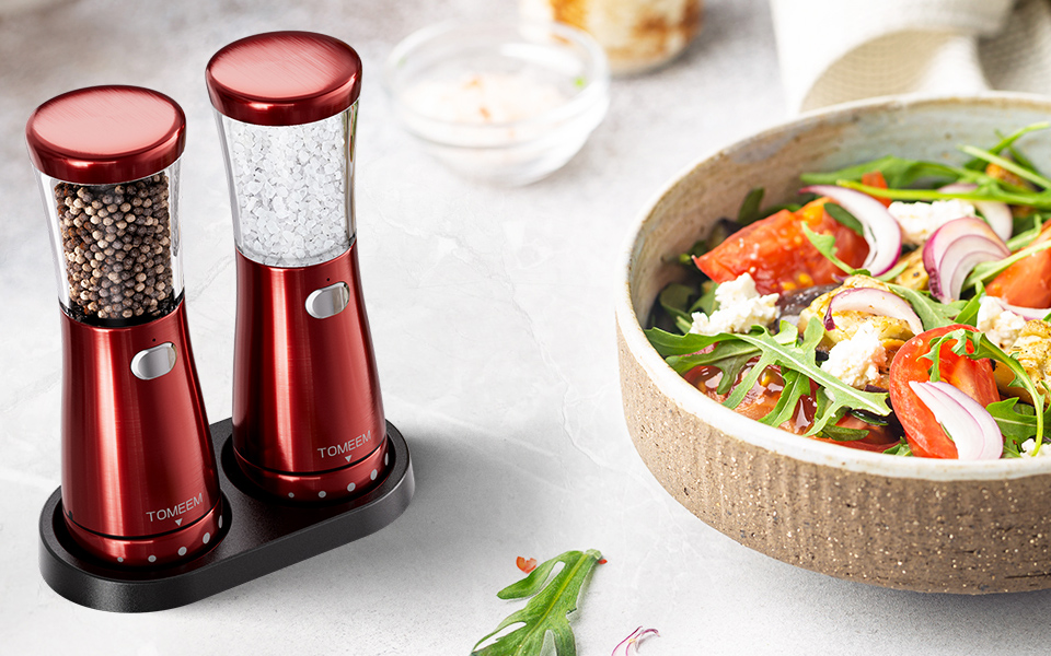 TOMEEM Electric Salt And Pepper Grinder Set With Storage Base