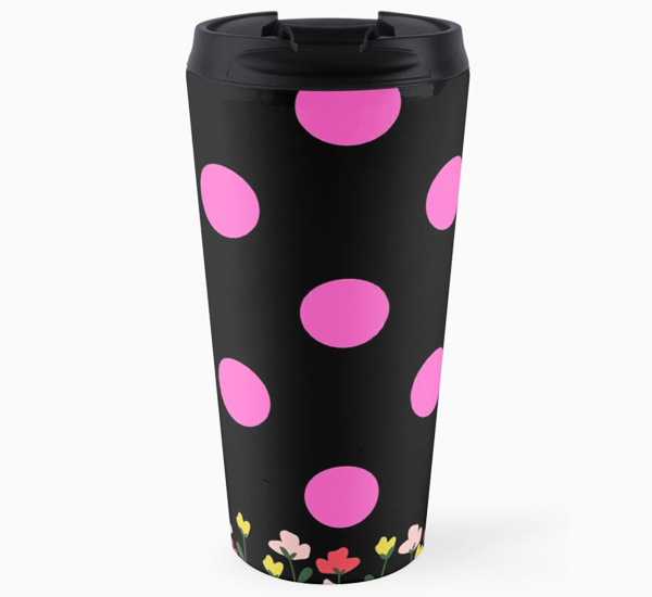 TW2US Summer Pink Polka Dot Floral Travel Mug