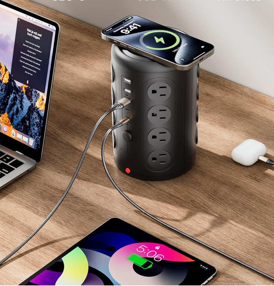 TenTrend Power Tower Surge Protector With Outlets And USB Ports