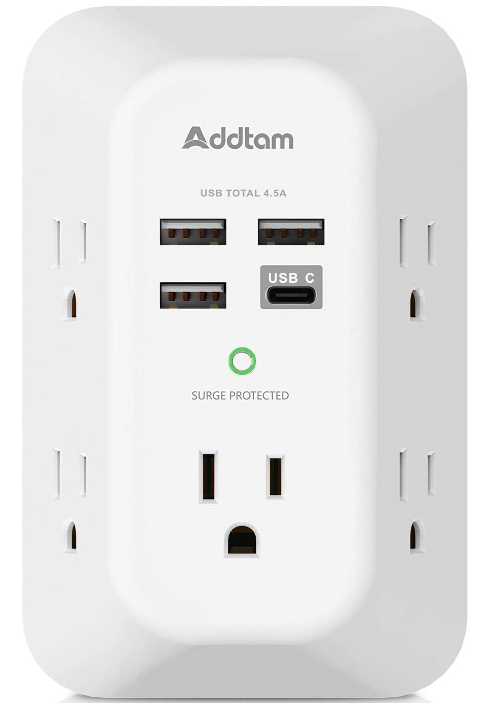 Addtam Wall Charger & Surge Protector With 4 USB Charging Ports