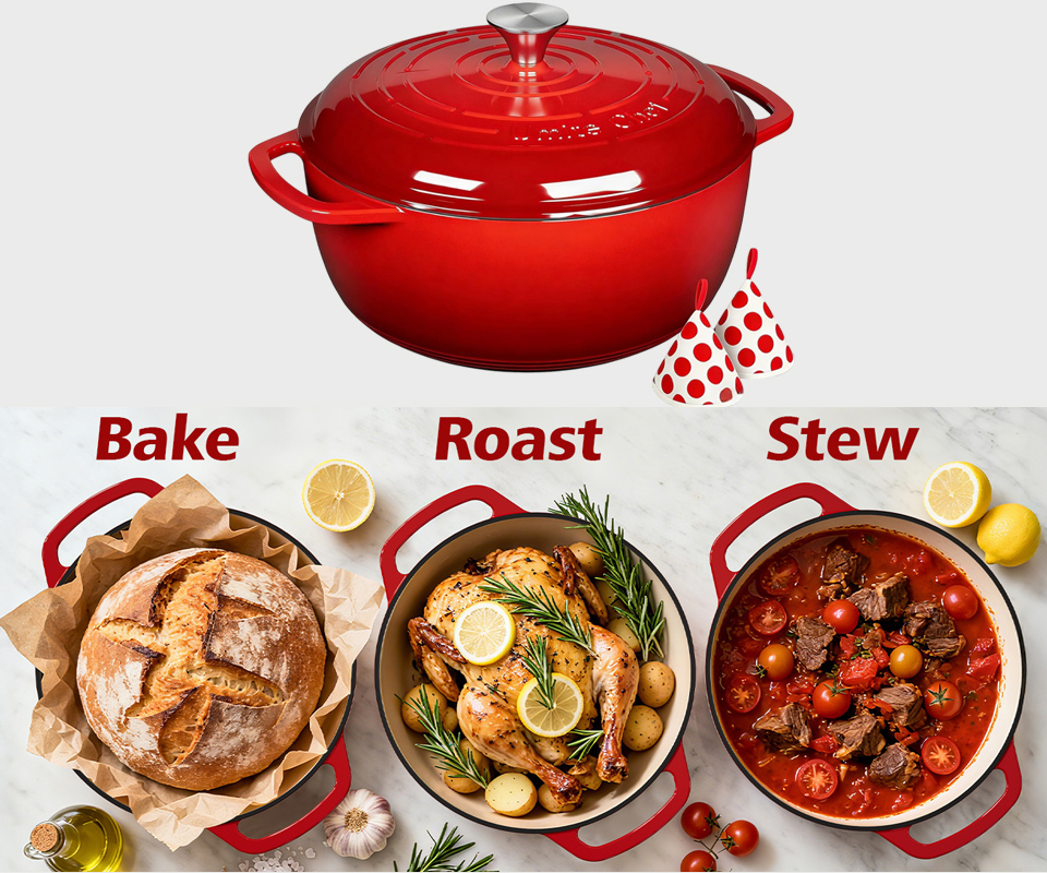 Umite Chef 6QT Enameled Cast Iron Dutch Oven With Lid