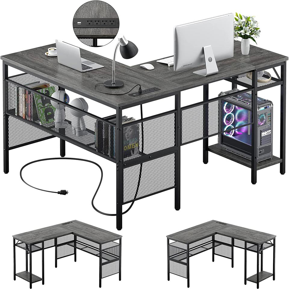 Unikito L Shaped Computer Desk With Built-In USB Charging Port And Power Outlet