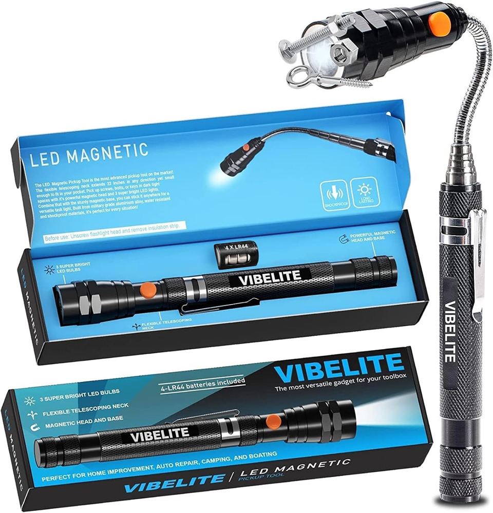 VIBELITE Extendable Magnetic Flashlight Wth Telescoping Magnet Pickup Tool