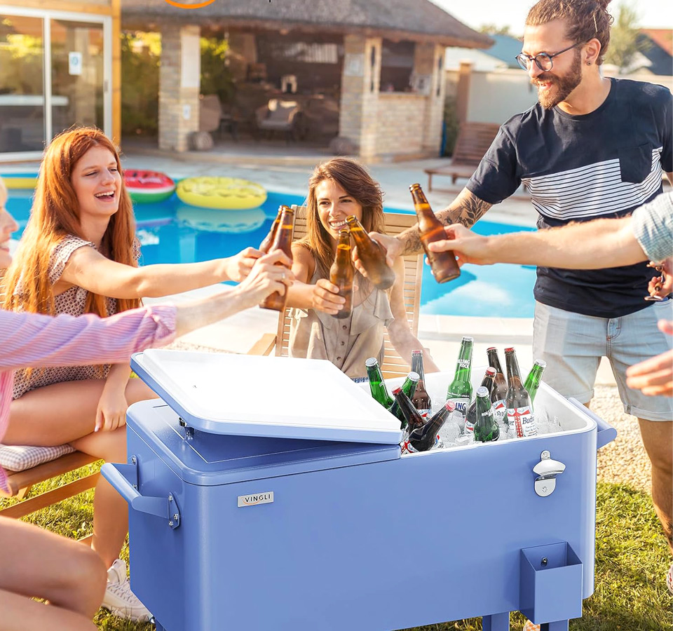 VINGLI Portable Party Bar Drinks Cooler Cart