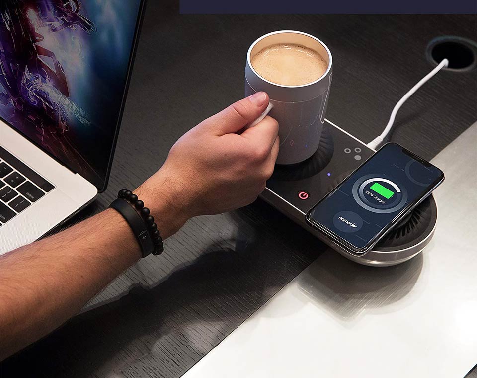Nomodo Trio Wireless Qi-Certified Fast Charger With Mug Warmer/Drink Cooler 