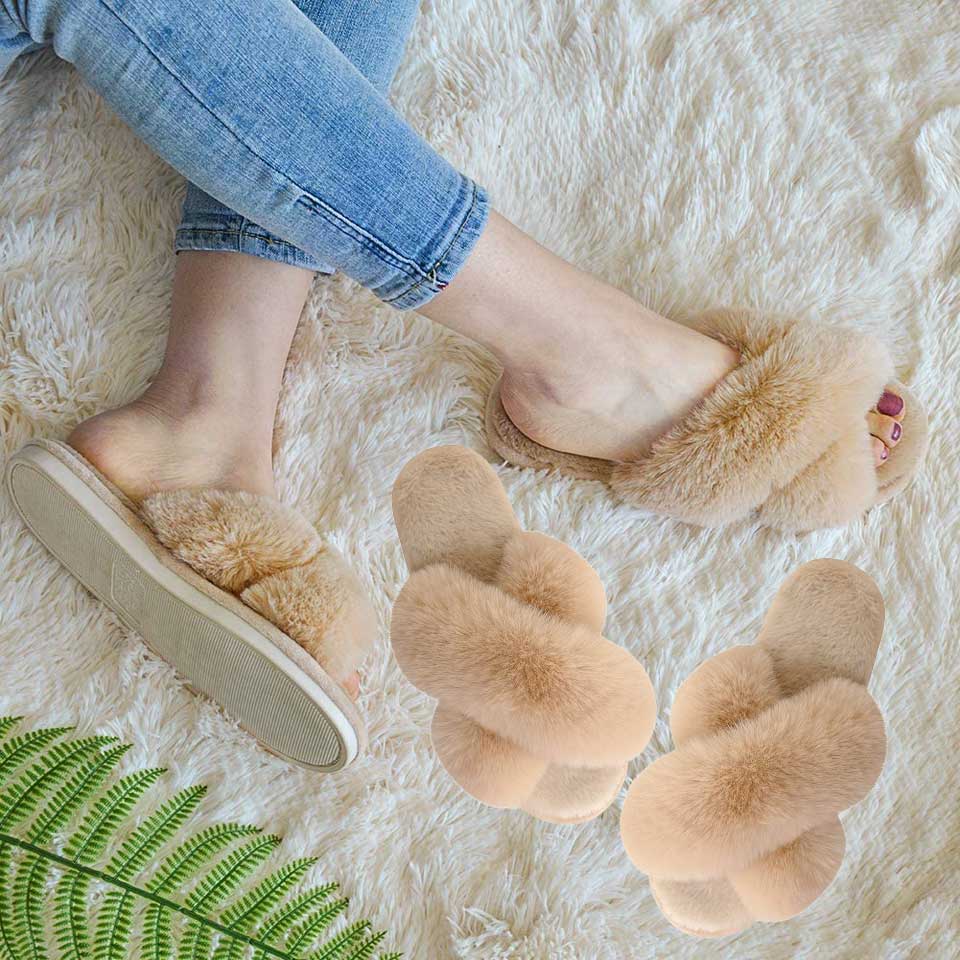 Women's Cross Band Soft Plush Slippers