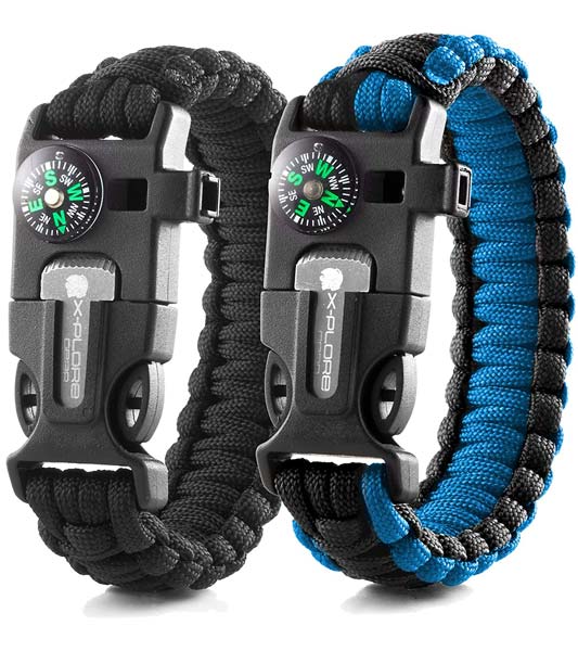 X-Plore Gear Paracord Bracelet With Fire Starter And Compass